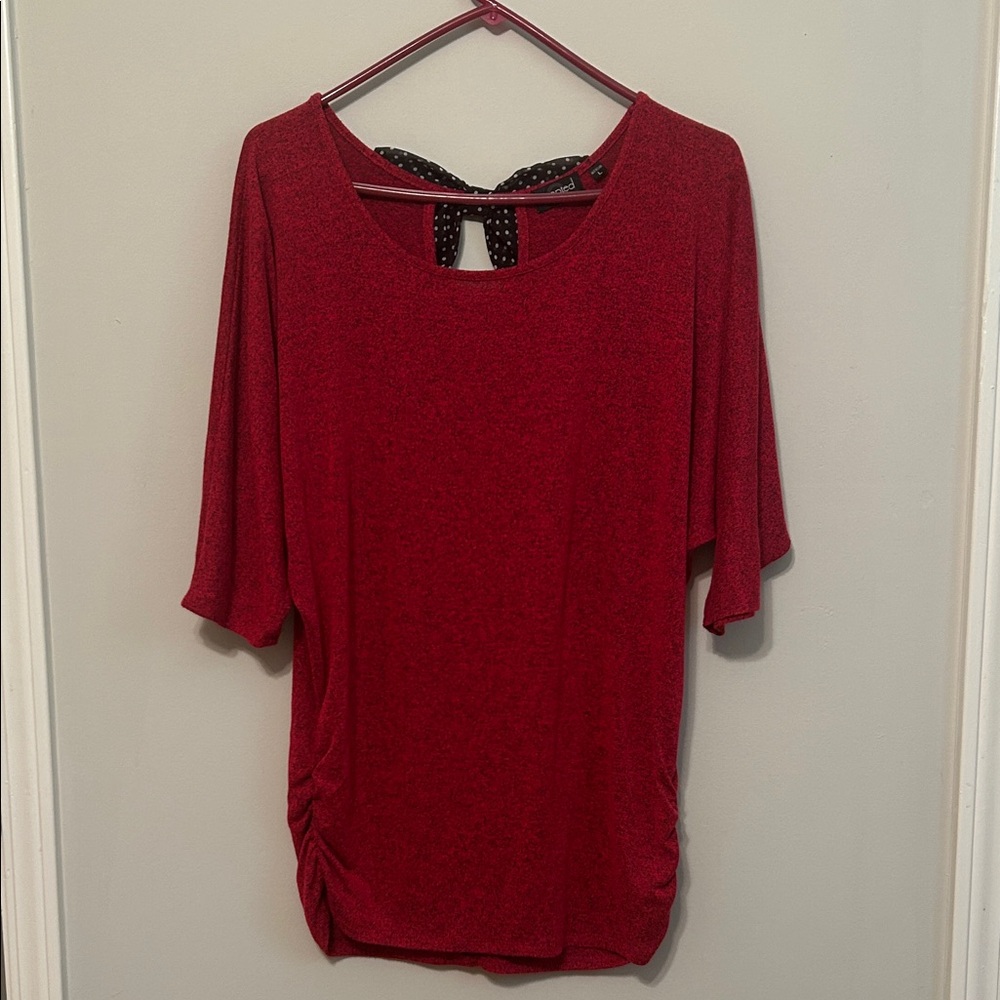 Tempted Ruby Red Blouse with Polka Dot Bow